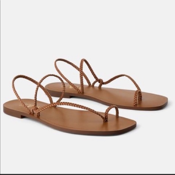 Womens Zara Brown Braided Strappy Sandals